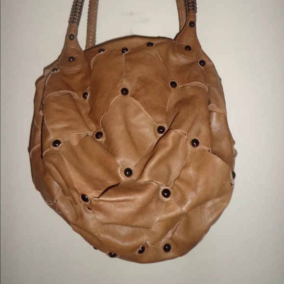 DAVID & SCOTTI LEATHER SCARF LARGE STUDDED SATCHEL BAG - BROWN - Picture 5 of 9